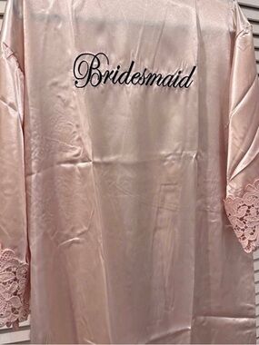 Never worn-Bridesmaid Satin Robe with Lace Trim - champagne color